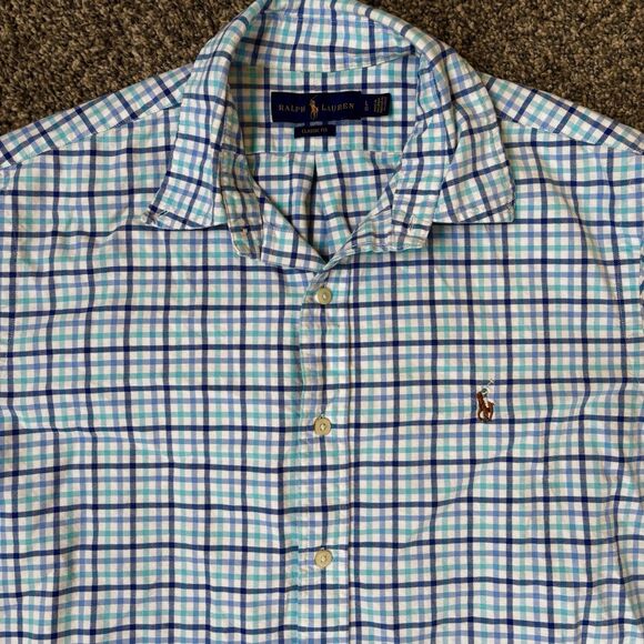 Ralph Lauren Men's Classic Fit Blue Plaid Button Down.  100% cotton SIze Large - Picture 3 of 6